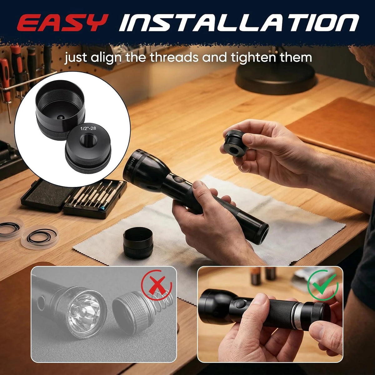 1/2-Inch-28 Threaded Aluminum End Cap for Standard D Cell Flashlights