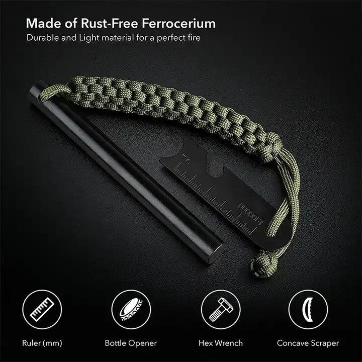 Heavy Duty Ferro Rod Fire Starter with Paracord Survival Kit - Multiple Variants