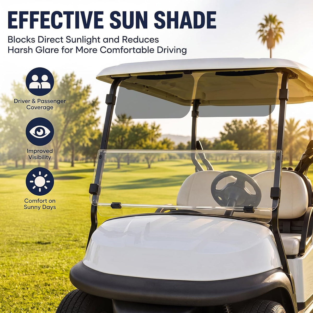 Magnetic Sun Visor for Golf Carts and UTVs - UV & Glare Protection, 13 x 5.7 Inches, 2 Pack