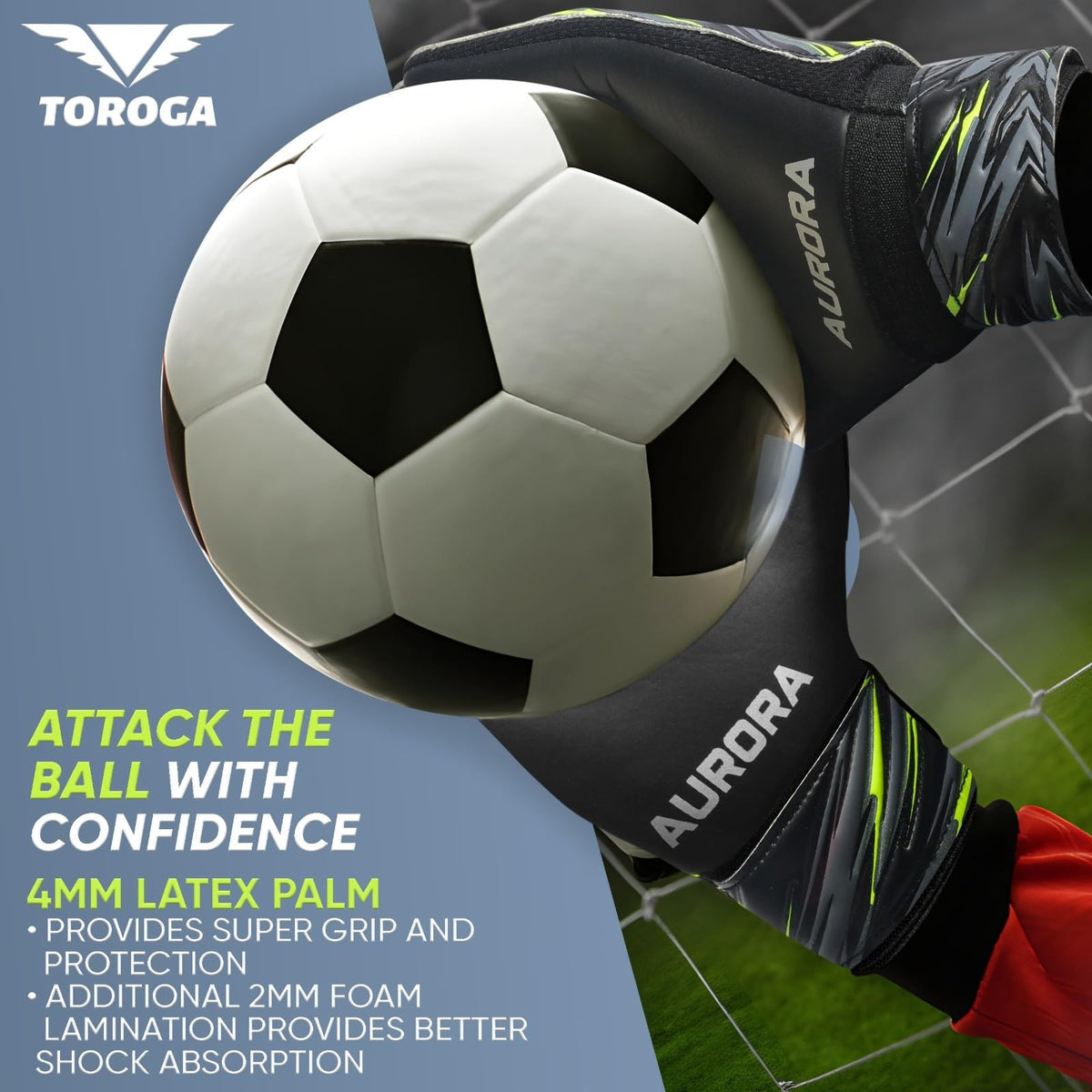 Goalkeeper Gloves with Strong Grip and Impact Protection - Black