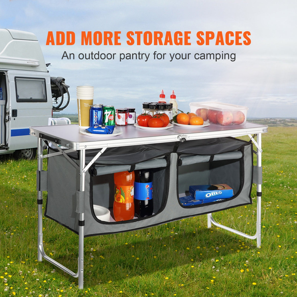Camping Kitchen Table Folding Portable Cook Station with Adjustable Heights