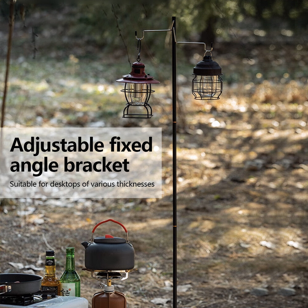 Adjustable Folding Camping Lamp Stand with Hooks for Outdoor Lighting