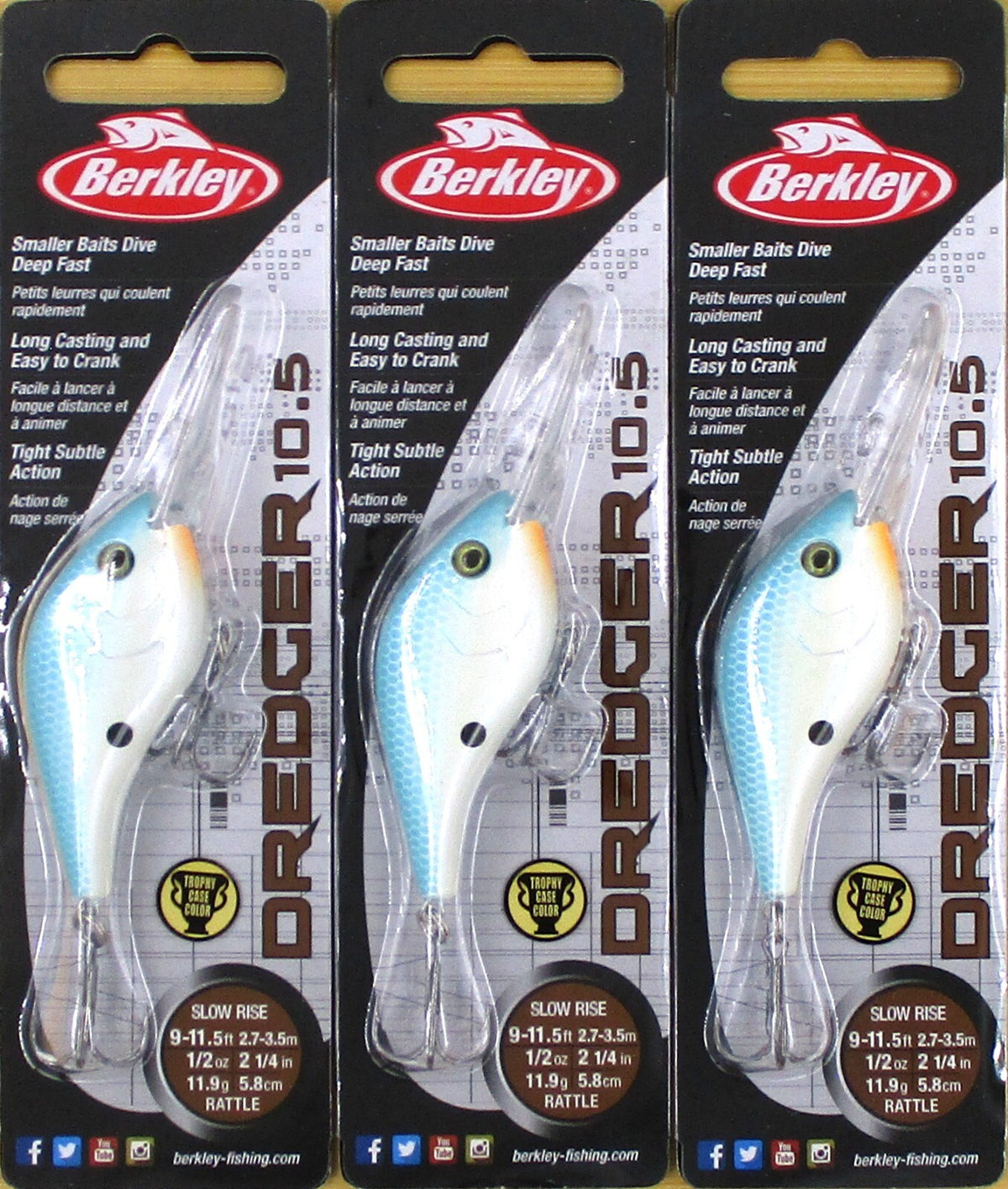 Berkley Deep Dive Crankbaits 2 1/4 Inch 1/2 Oz Slow Rise Old Blue Pack of 3