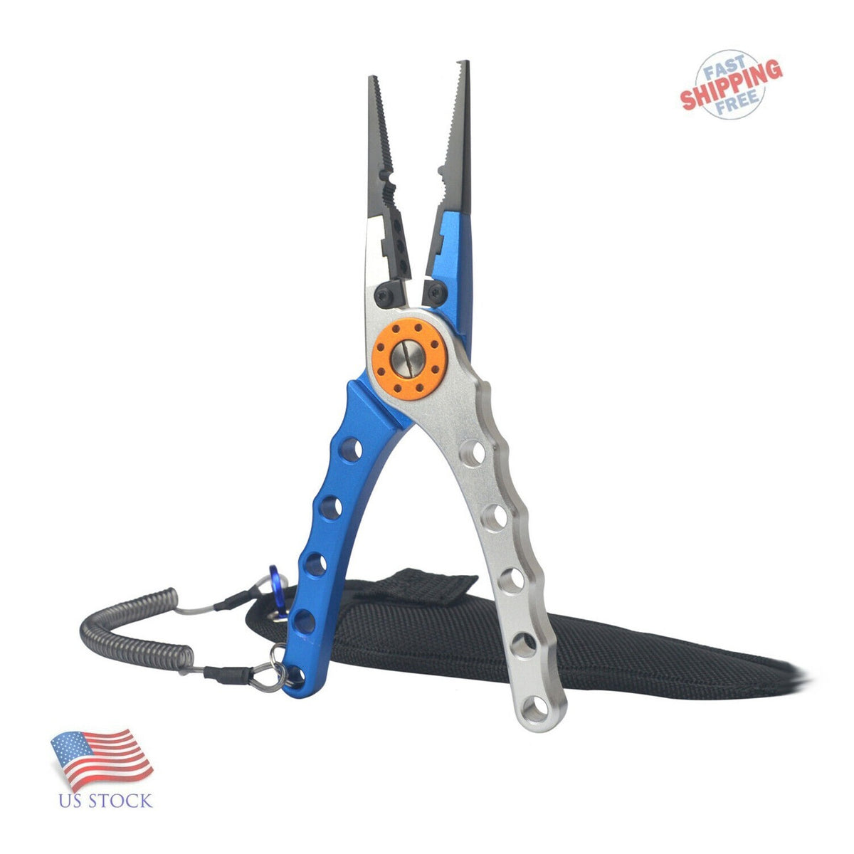 Fishing Pliers with Stainless Steel Jaws and Aluminum Handle, Hook Remover & Line Cutter