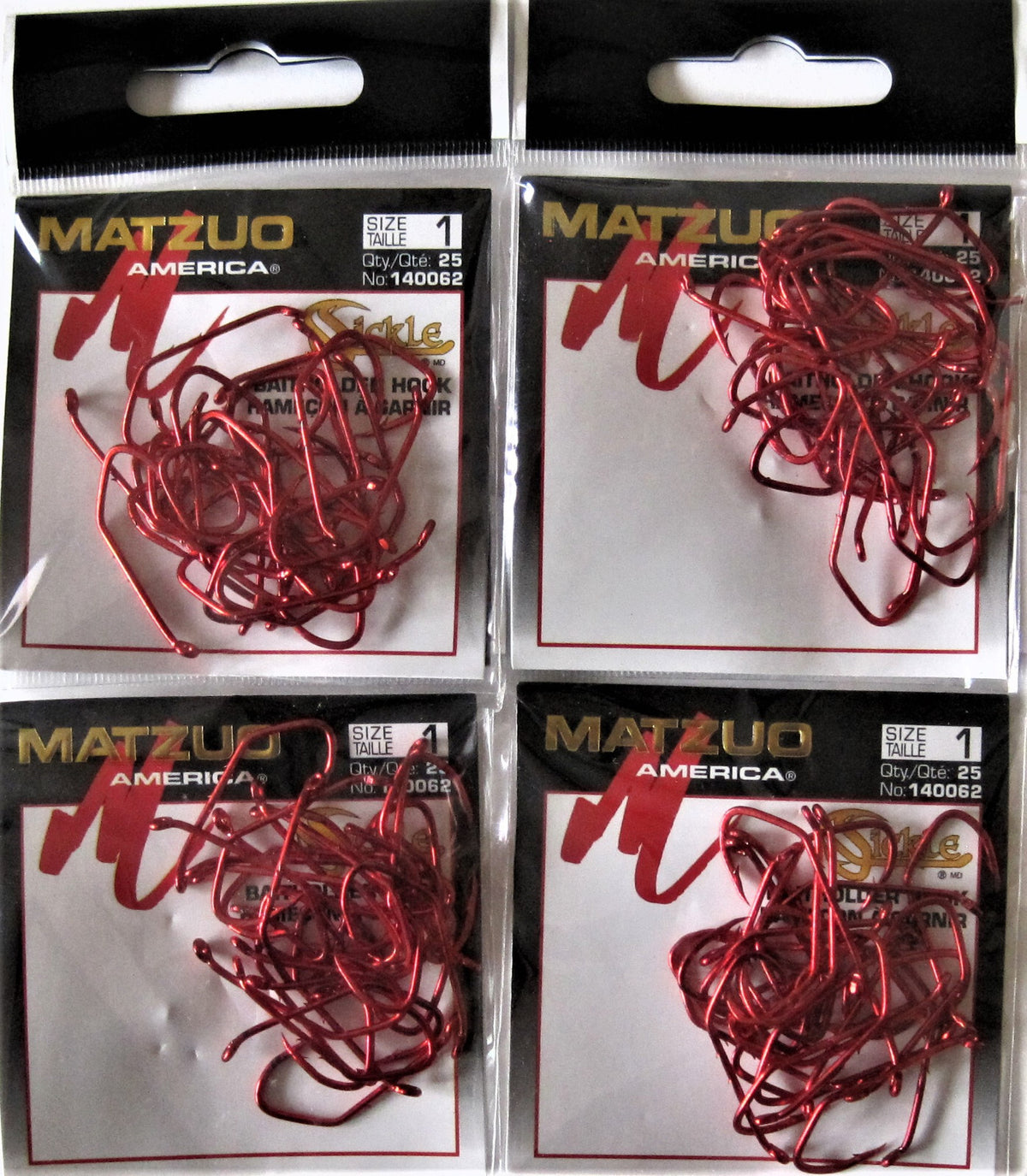 Matzuo Red Chrome Sickle Baitholder Fish Hooks - Multiple Sizes, Pack of 25