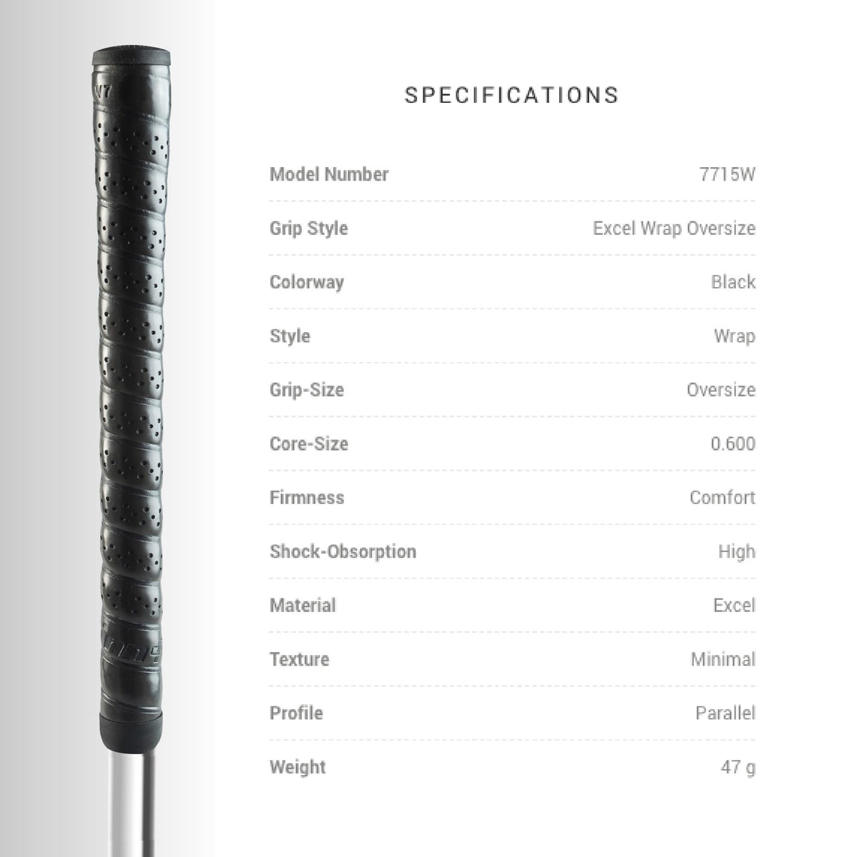 Oversized Golf Grip WINN EXCEL WRAP Black 7715W - Tacky Shock-Absorbing