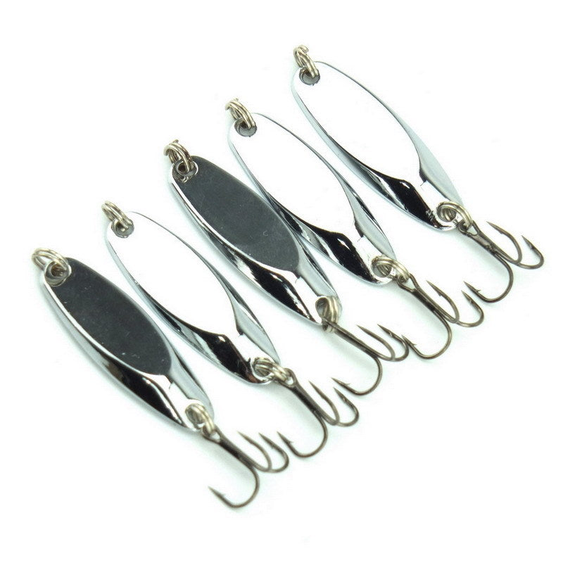 Fishing Spoons Set - Kastmaster Style Silver Lures for Trout & Bass, 5 Pack