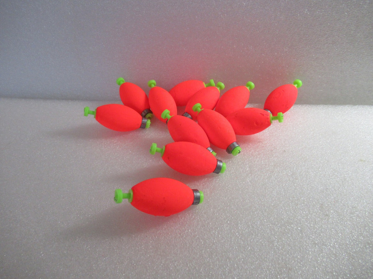 12 Pack 1.5-Inch Fishing Floats Oval Weighted Foam Snaps - Multiple Colors