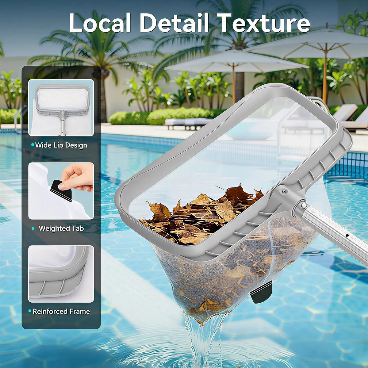 Heavy-Duty Pool Skimmer Net with Fine Mesh Deep Bag - No Pole