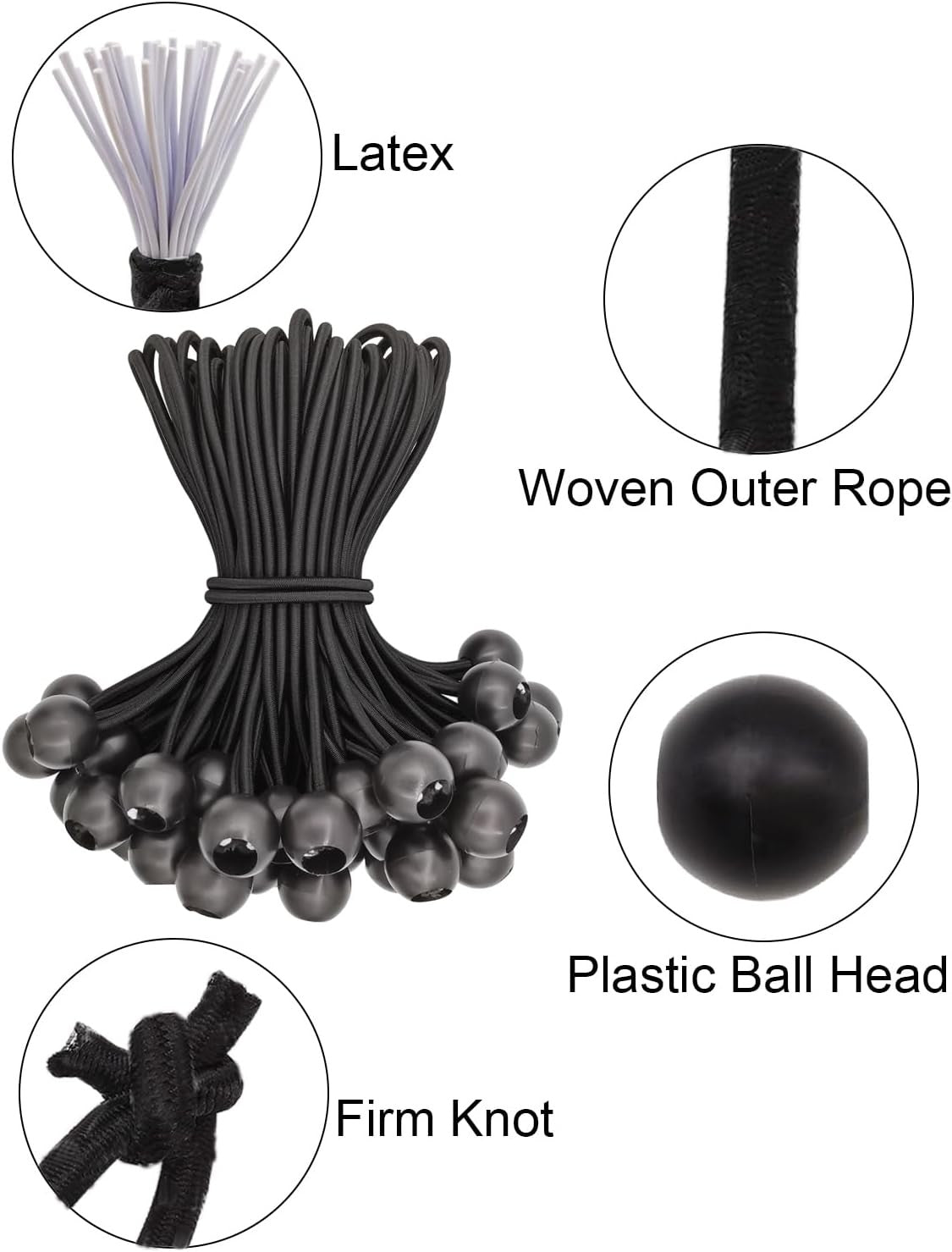Heavy Duty 30 Pack 4-Inch Black Bungee Cord Tie Downs for Canopies & Tarps