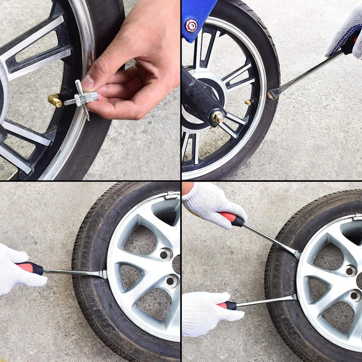 Motorcycle Tire Levers Steel Tool Set with Rim Protectors and Valve Tools