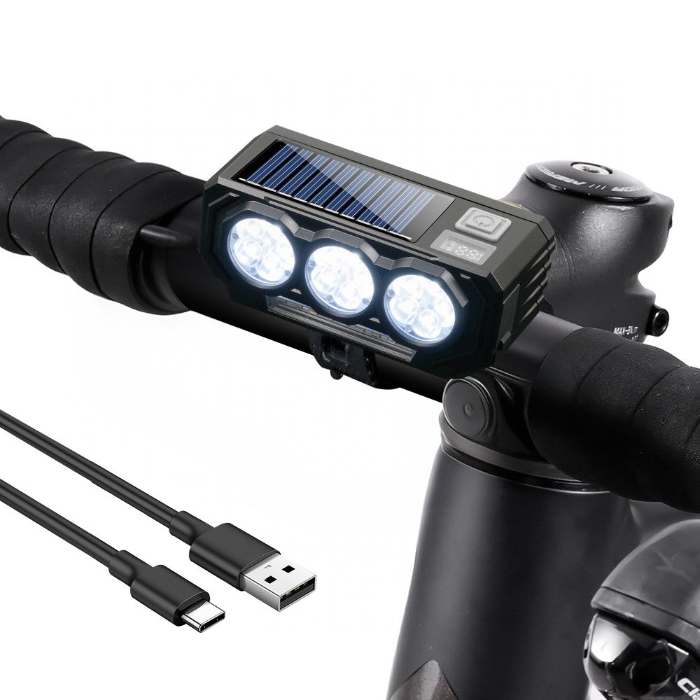 Solar USB Rechargeable Bike Light with Bright LED Beam & Loud Horn