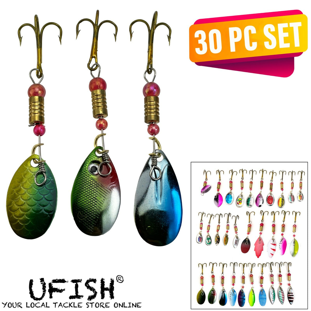 30pcs Fishing Spinner Baits Set for Trout, Bass, Salmon - Metal Lures