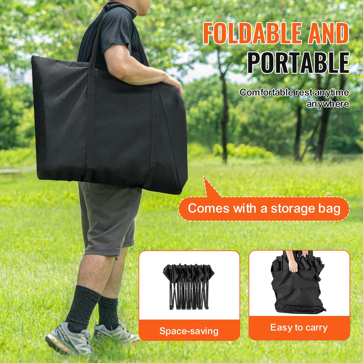 Portable Folding 6-Seat Sports Bench with Side Bag and Carry Bag - No Backrest