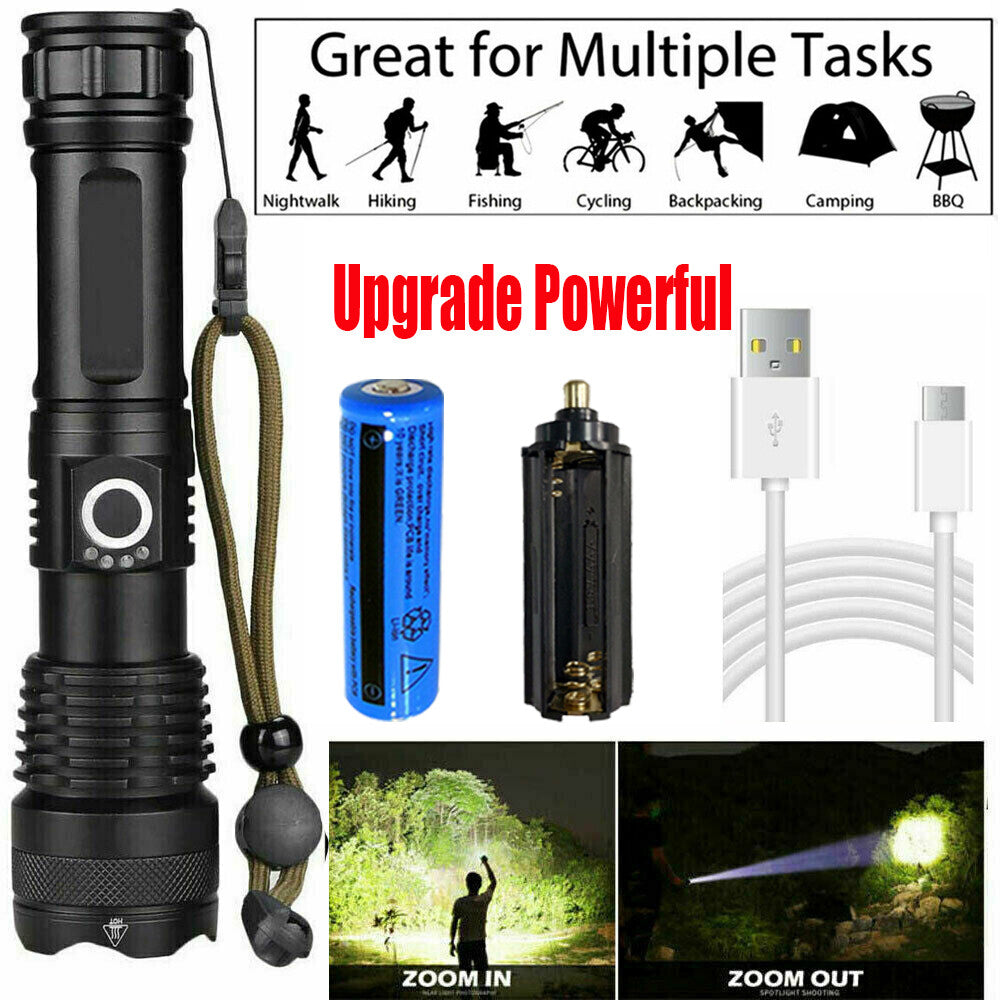 Super Bright LED Flashlight Tactical Rechargeable Work Light - 9000000 Lumens