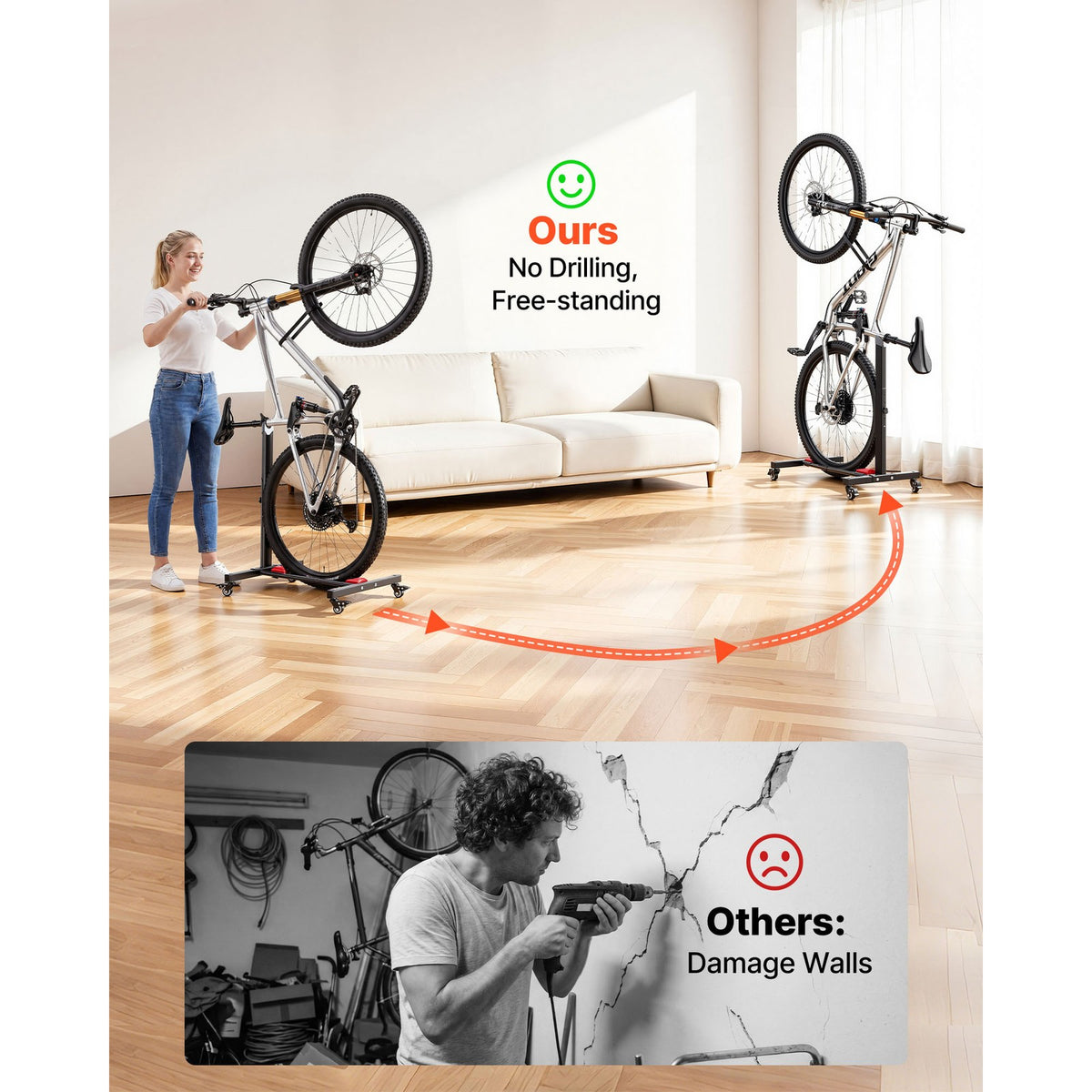 Bike Stand 2-Pack Freestanding Bicycle Rack with Vertical & Horizontal Storage