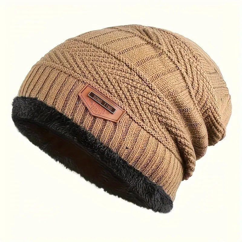 Winter Fleece-Lined Knit Beanie Hat for Men and Women - Thermal Slouch Skull Cap