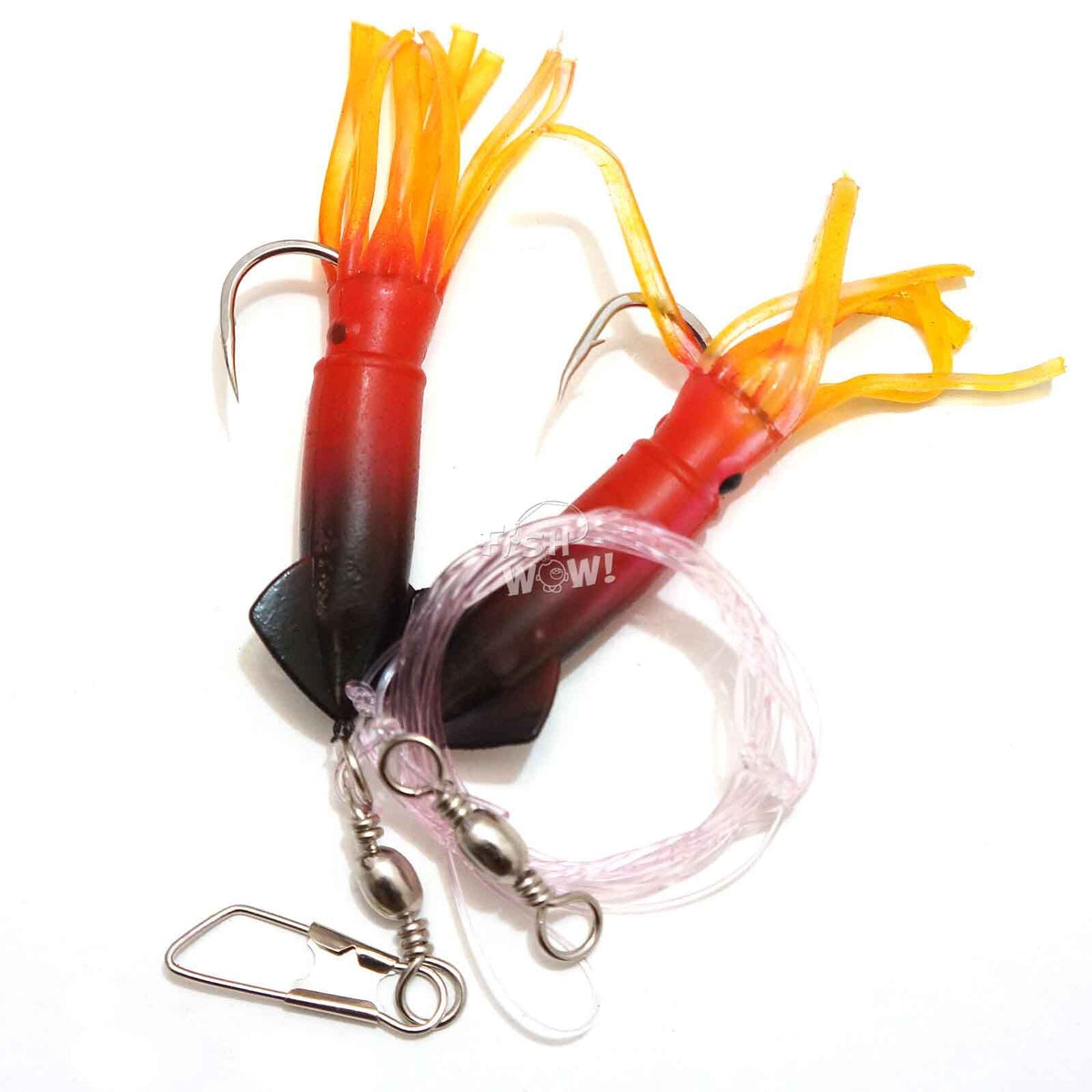 10 Pack 3-inch Saltwater Fishing Rig with Twin Squid Soft Lures for Rockfish and Lingcod