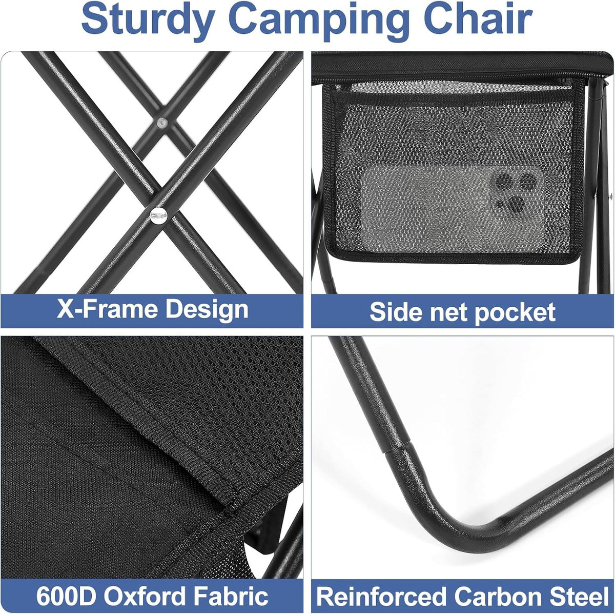 Portable Folding Camping Stool with Side Pocket - Lightweight Travel Chair