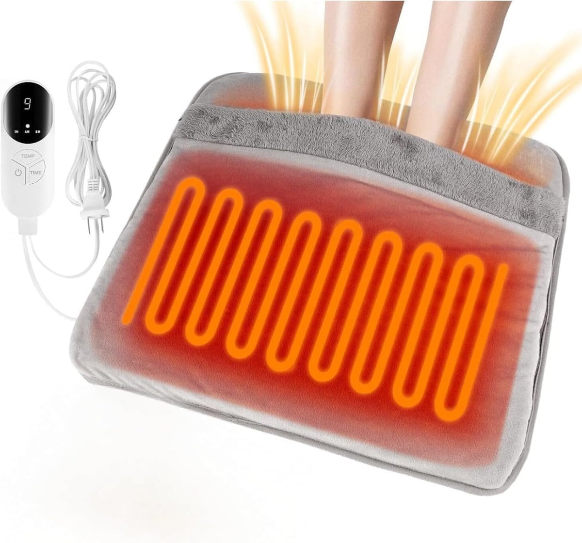Electric Foot Warmer with 9 Heat Settings, Machine Washable, Light Grey