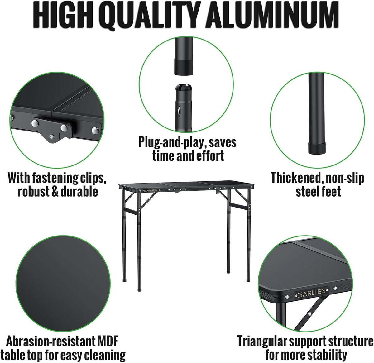 Adjustable Camping Table 66lbs Foldable Aluminum Outdoor Picnic Table for 2-6 Persons