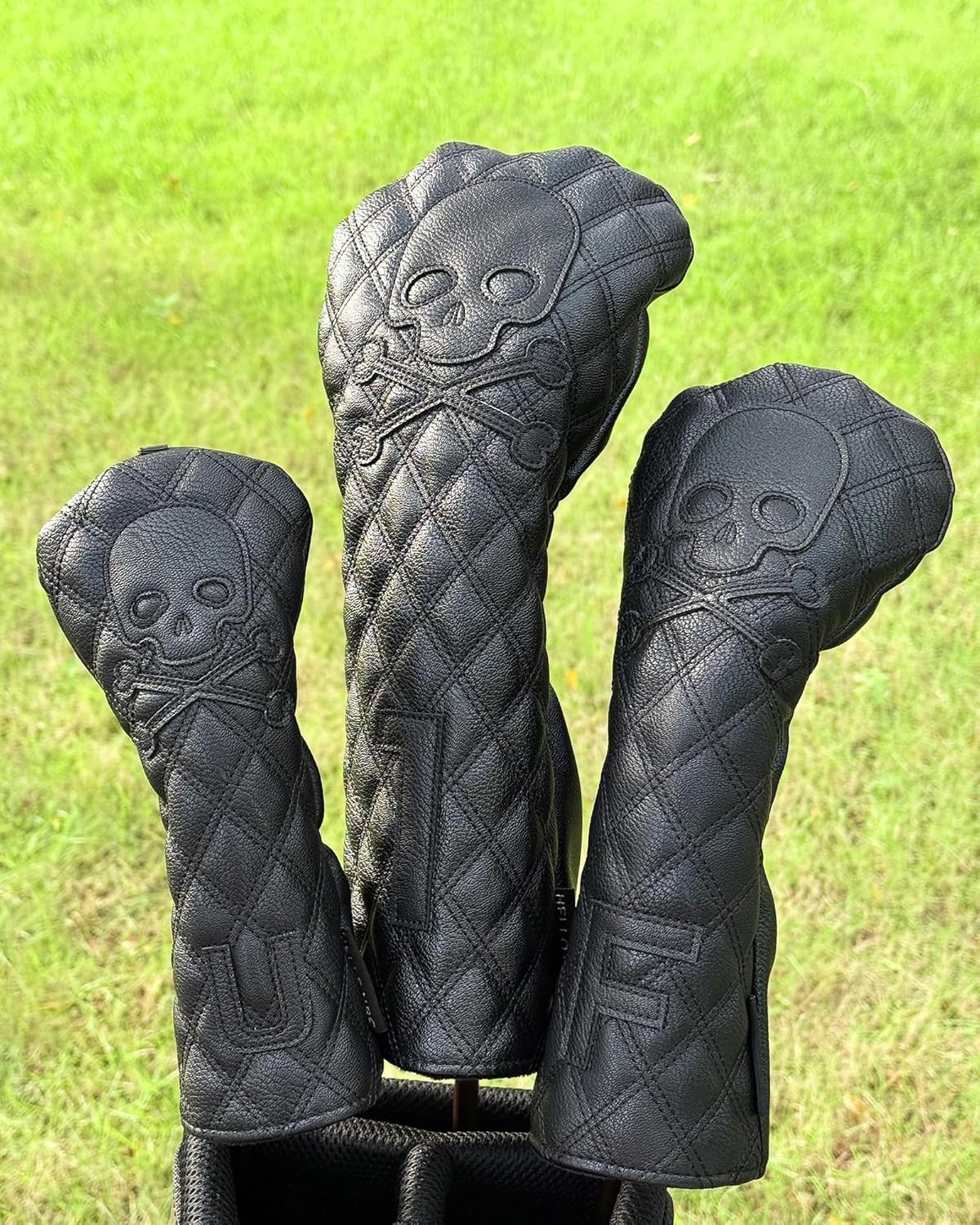 Golf Club Headcover Set with Skull Design - Fits Driver, Fairway, Hybrid, Waterproof Leather