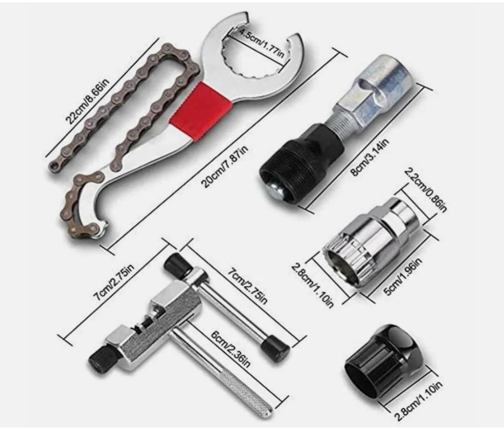 Bike Repair Tool Kit with Cassette Remover & Crank Puller - 6PCS