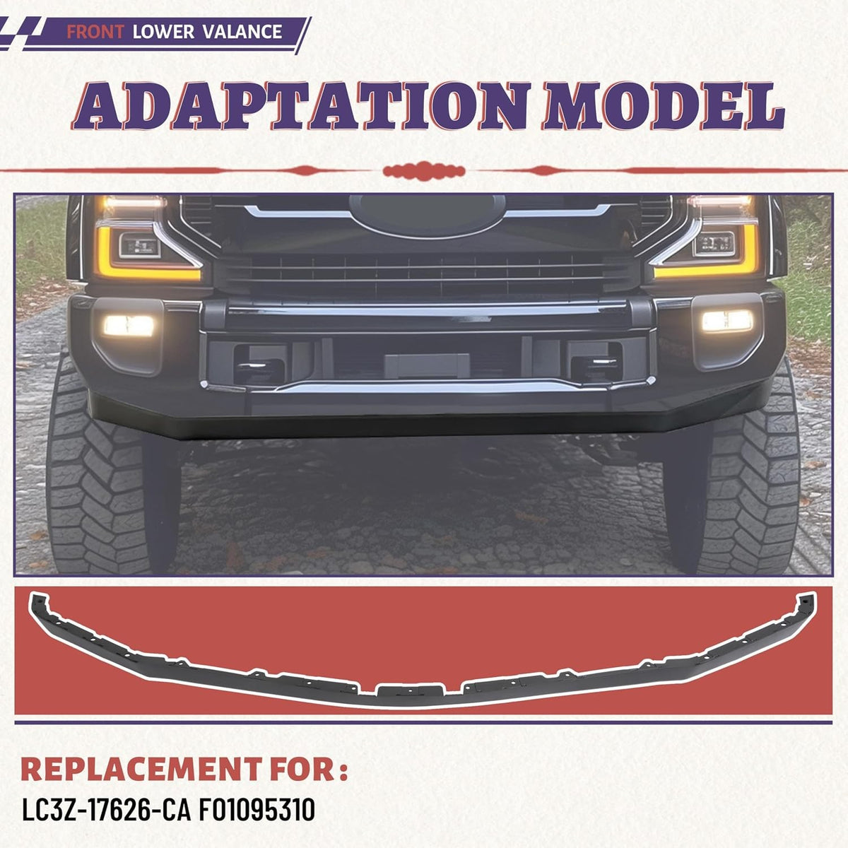 Lower Front Bumper Valance Panel Compatible with Ford F-250 F-350 F-450 F-550 2020-2022