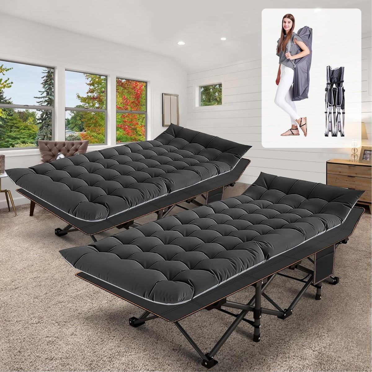 Folding Camping Cot with Mattress and Carry Bag - 75x28 Inches, Heavy Duty