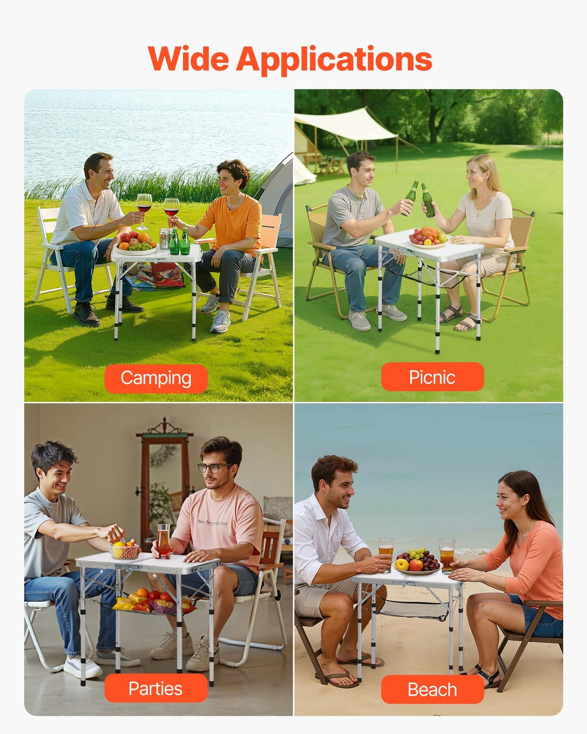 2ft Folding Camping Table with Adjustable Height and Carry Handle