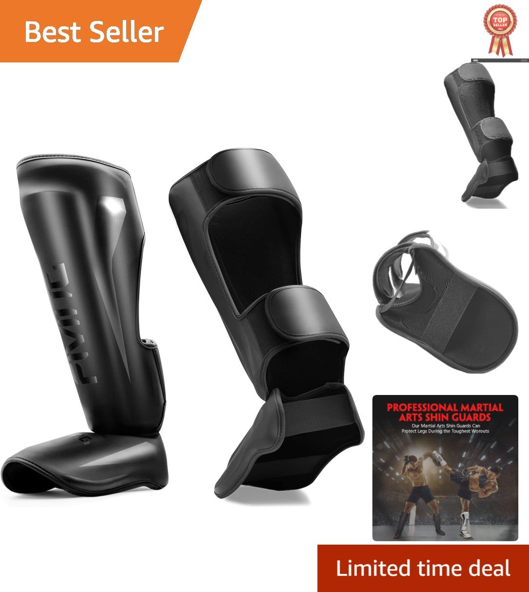 Elite MMA Shin Guards with Foam Padding and Hook-and-Loop Closure