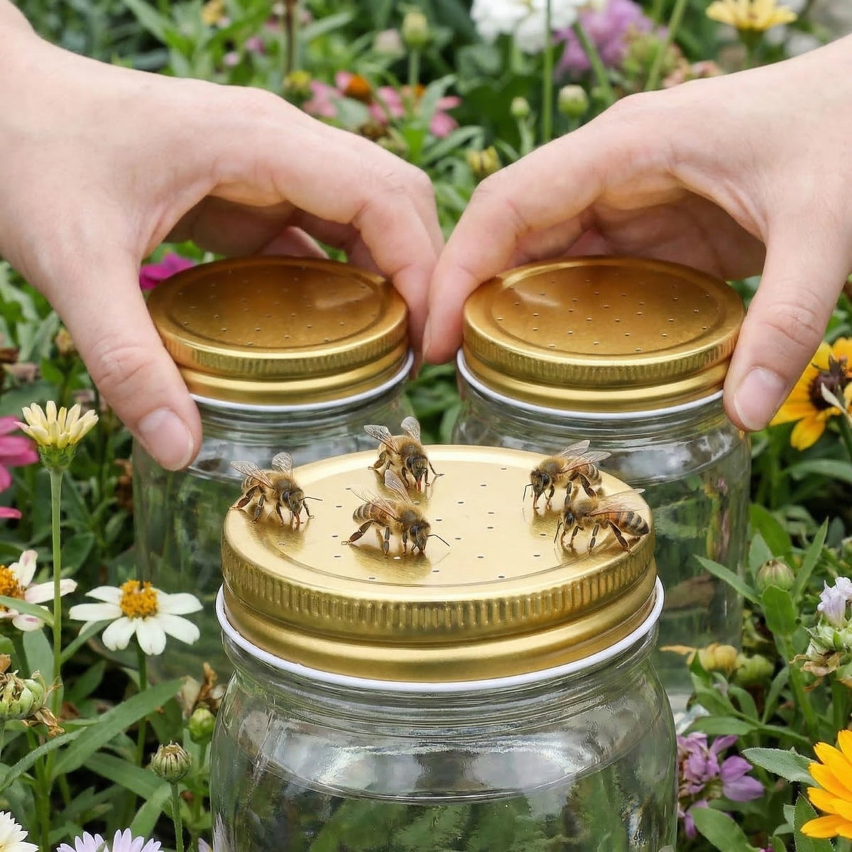 8 Pack Metal Beehive Entrance Feeder Lids for Water and Sugar Jars