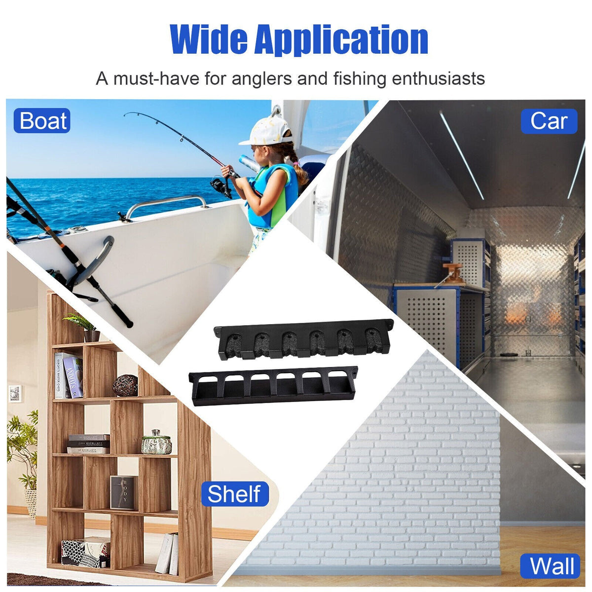 Wall-Mount Fishing Rod Rack Holder Vertical & Horizontal Storage Stand