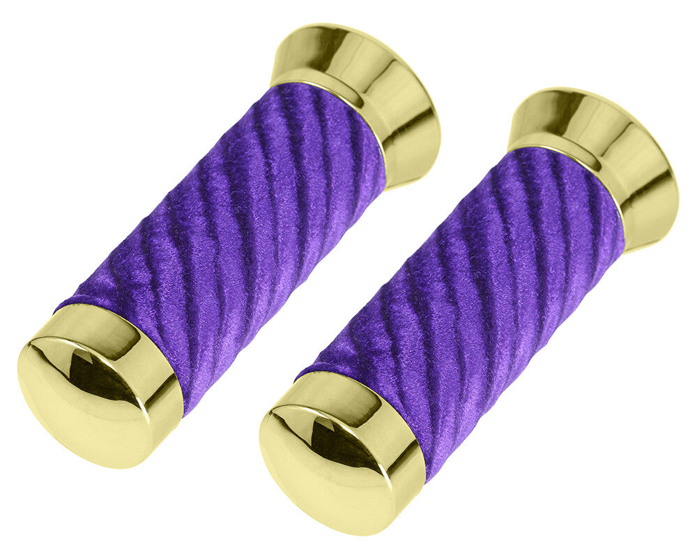 Lowrider Velour Handlebar Grips with Chrome or Gold Caps for Custom Bikes