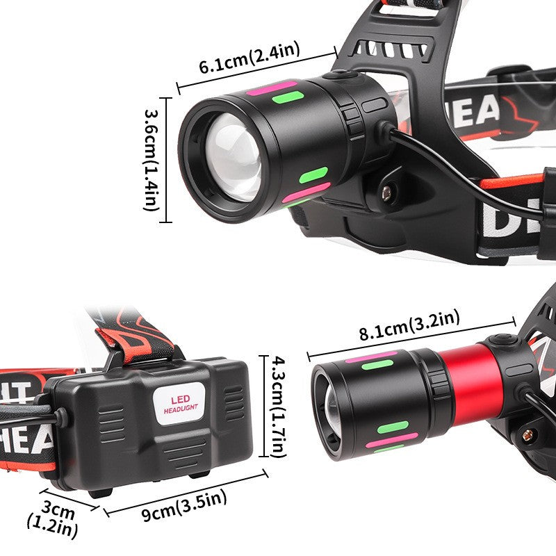 Super Bright LED Headlamp with Rechargeable Batteries and Focus Adjustable for Camping Fishing Hiking
