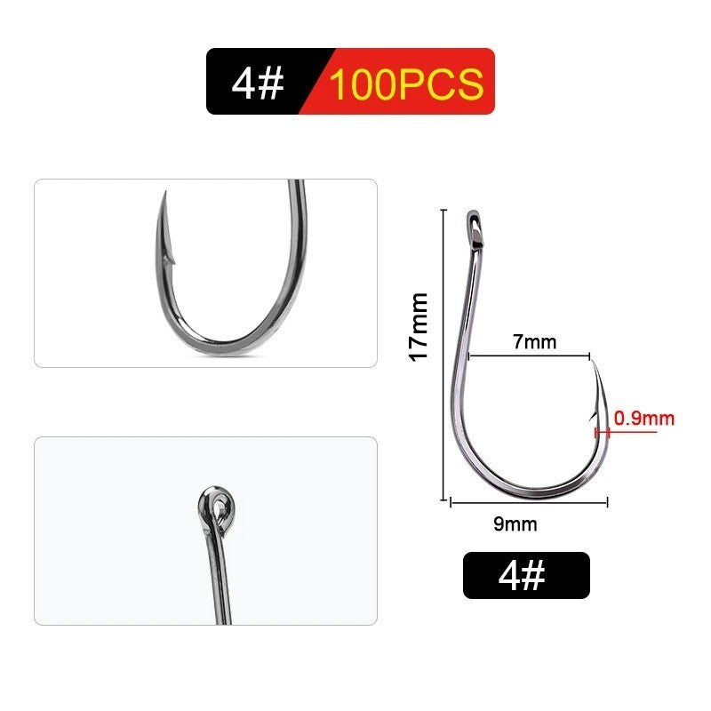 50PCS Ultra Sharp Carbon Steel Fishing Hooks - Offset Octopus Style, Multiple Sizes