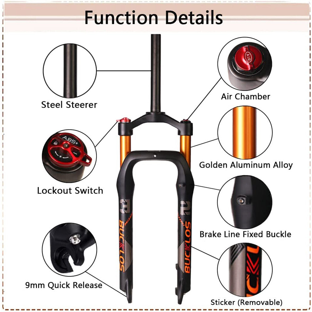 26 Inch Fat Bike Air Suspension Fork 4.0 Tire MTB Snow Beach Bicycle Disc Fork
