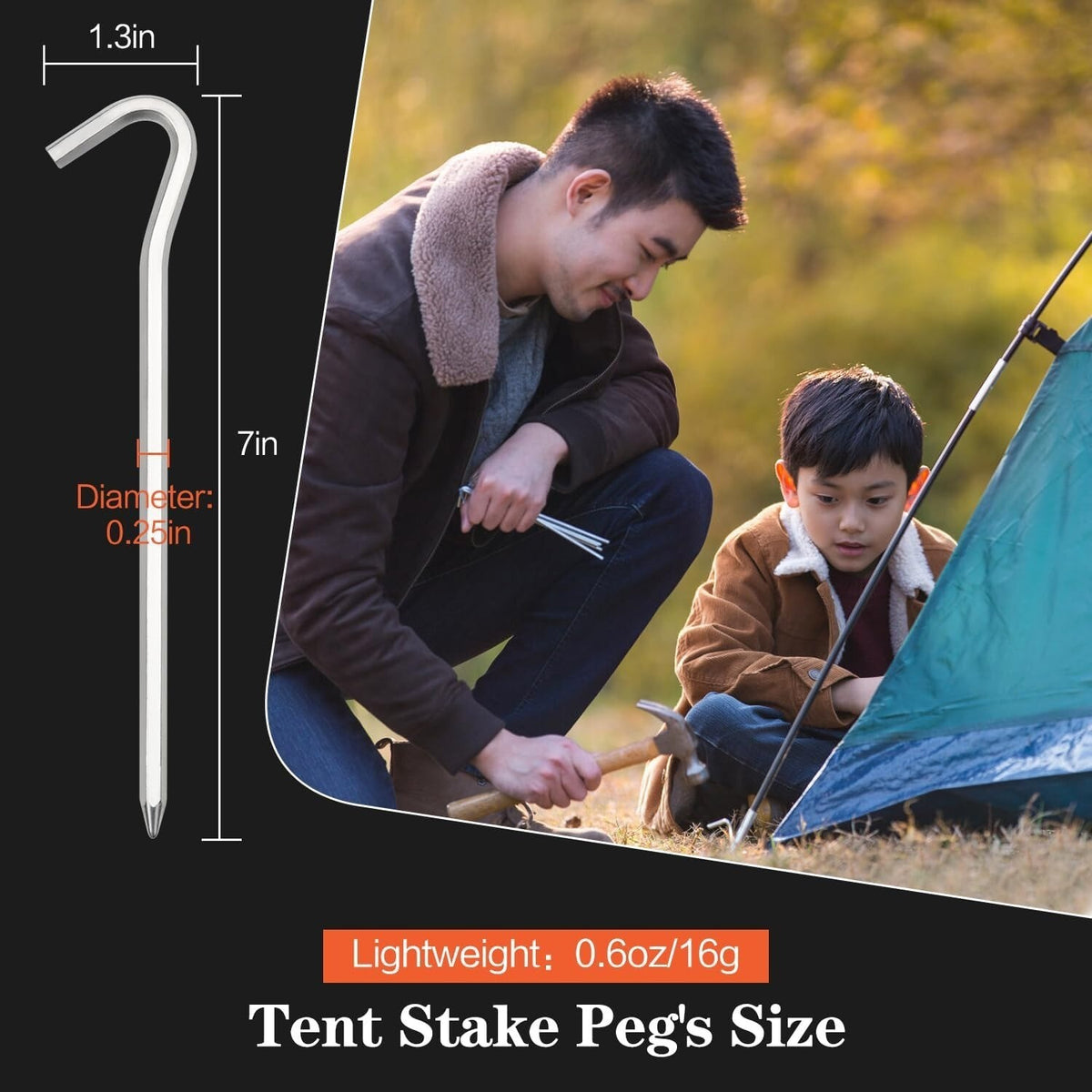 Heavy Duty 10 Inch Tent Stakes Set - Metal Ground Pegs for Camping & Outdoor