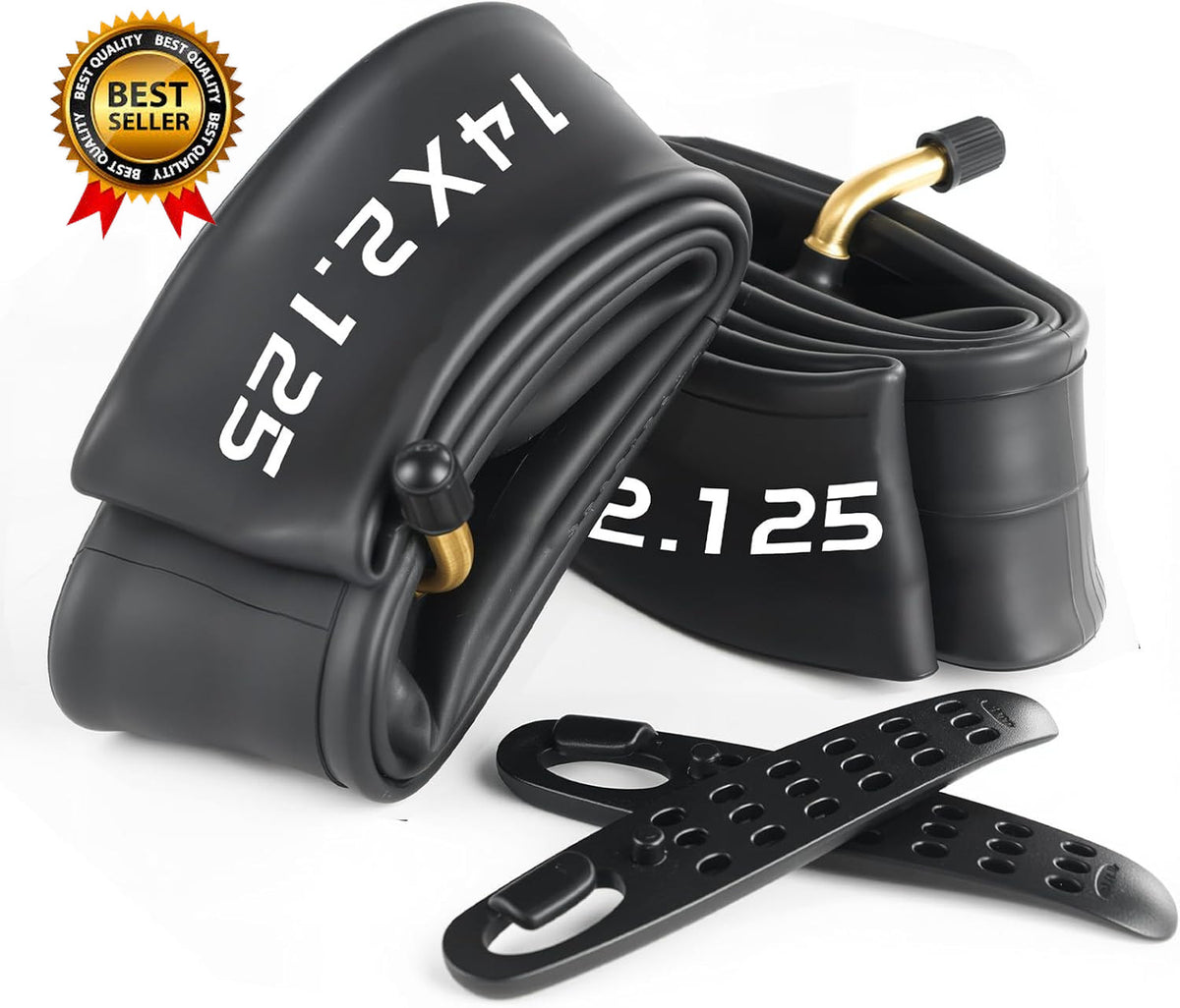 Heavy-Duty 14x2.125 Electric Bike Inner Tubes with Angled Schrader Valve - 2 Pack