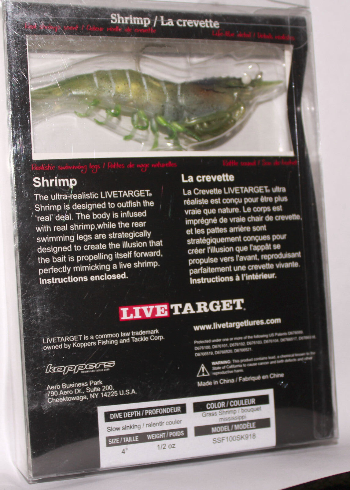 Live Target Shrimp Lure - 4 Inch, Slow Sinking Grass Shrimp Fishing Bait