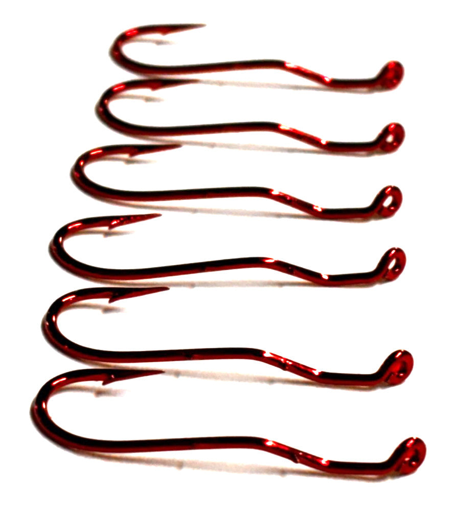 2 Packs Blood Red Size 4 Bait Holder Hooks - Fishing Accessories, 6 Count Each