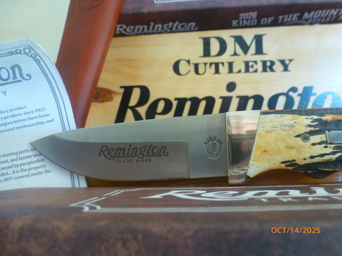 Remington Bullet Knife with Stag Bone Handle and Leather Sheath - Fixed Blade Collectible