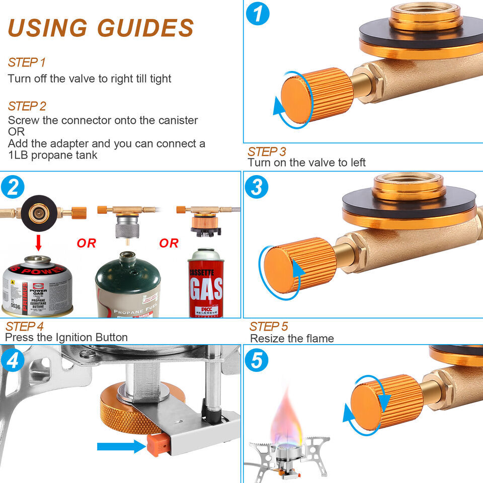 3900W Portable Camping Gas Stove with Propane Adapter, Windproof & Lightweight