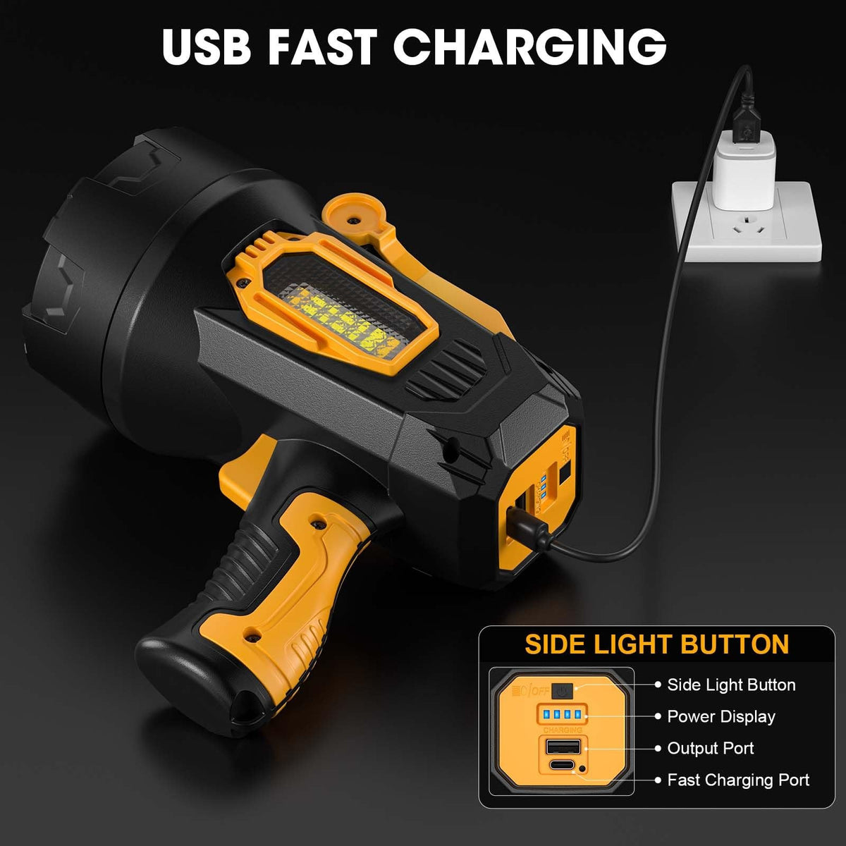 Rechargeable 2,000,000 Lumens LED Spotlight for Camping and Outdoor Use