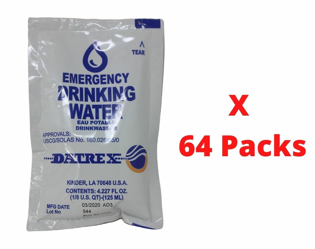 Emergency Drinking Water Bags 4oz - Pack of 64, U.S. Coast Guard Approved