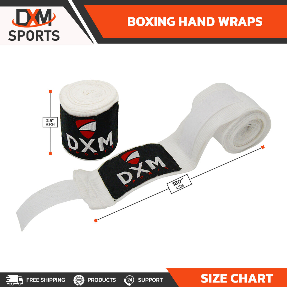 Boxing Hand Wraps 180" Muay Thai MMA Wrist Support Bandages - Pack of 1-5 Pairs