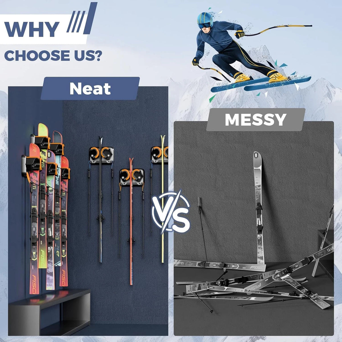 Multi-Purpose Wall Mount Rack for Snowboards Ski Skates and More