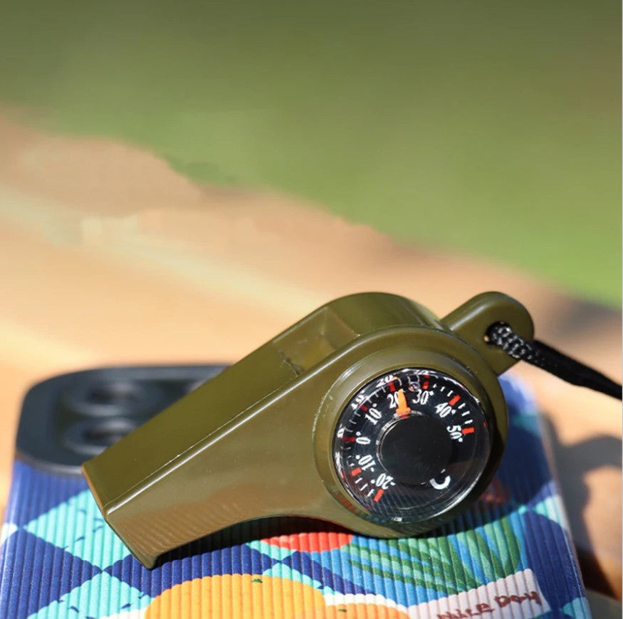 Emergency Rescue Whistle with Compass Thermometer Keychain - High Decibel Outdoor Survival Tool