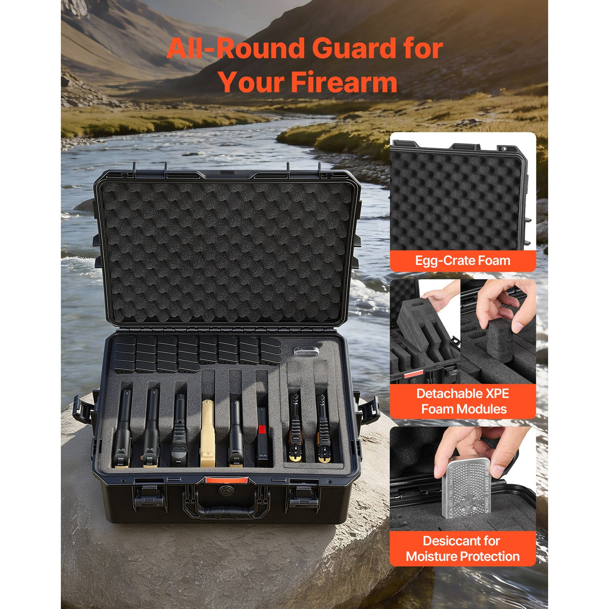 Hard Pistol Case with Foam Lining Waterproof Lockable Storage 21.9x17.9x8.8in