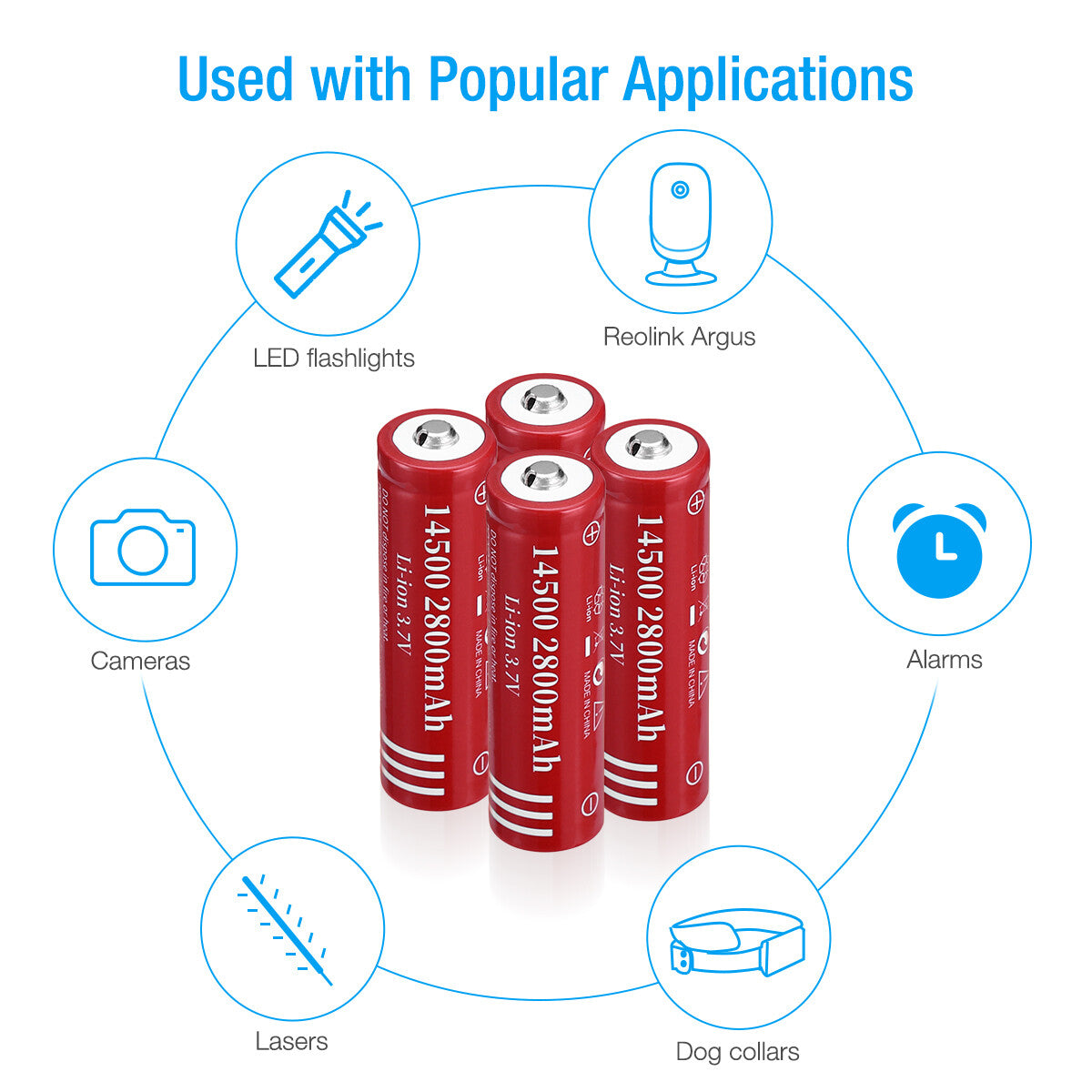 Rechargeable Lithium Battery Set 3.7V 2800mAh for Flashlights & Devices